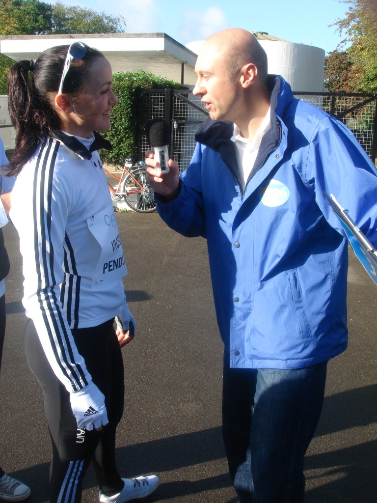 Neil Quigley talking to Victoria Pendleton